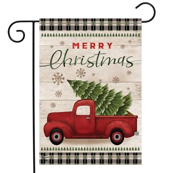 Merry Christmas Pickup Truck Garden Flag Nostalgic Vintage Farm Truck 12.5x18" - Picture 1 of 13
